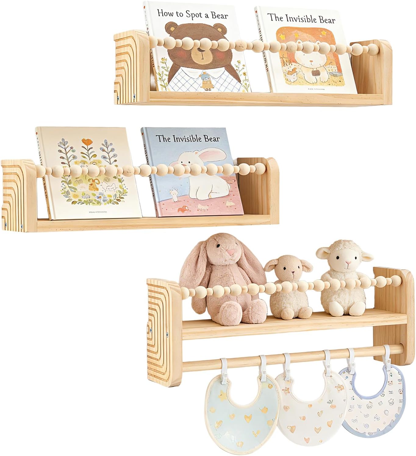 Set da 3 Libreria da Parete per Bambini, Mensole Sospese per giocattoli, quadri e libri, mensole sospese, mensole da parete 40 cm per cameretta, cucina, sala giochi, camera da letto, soggiorno