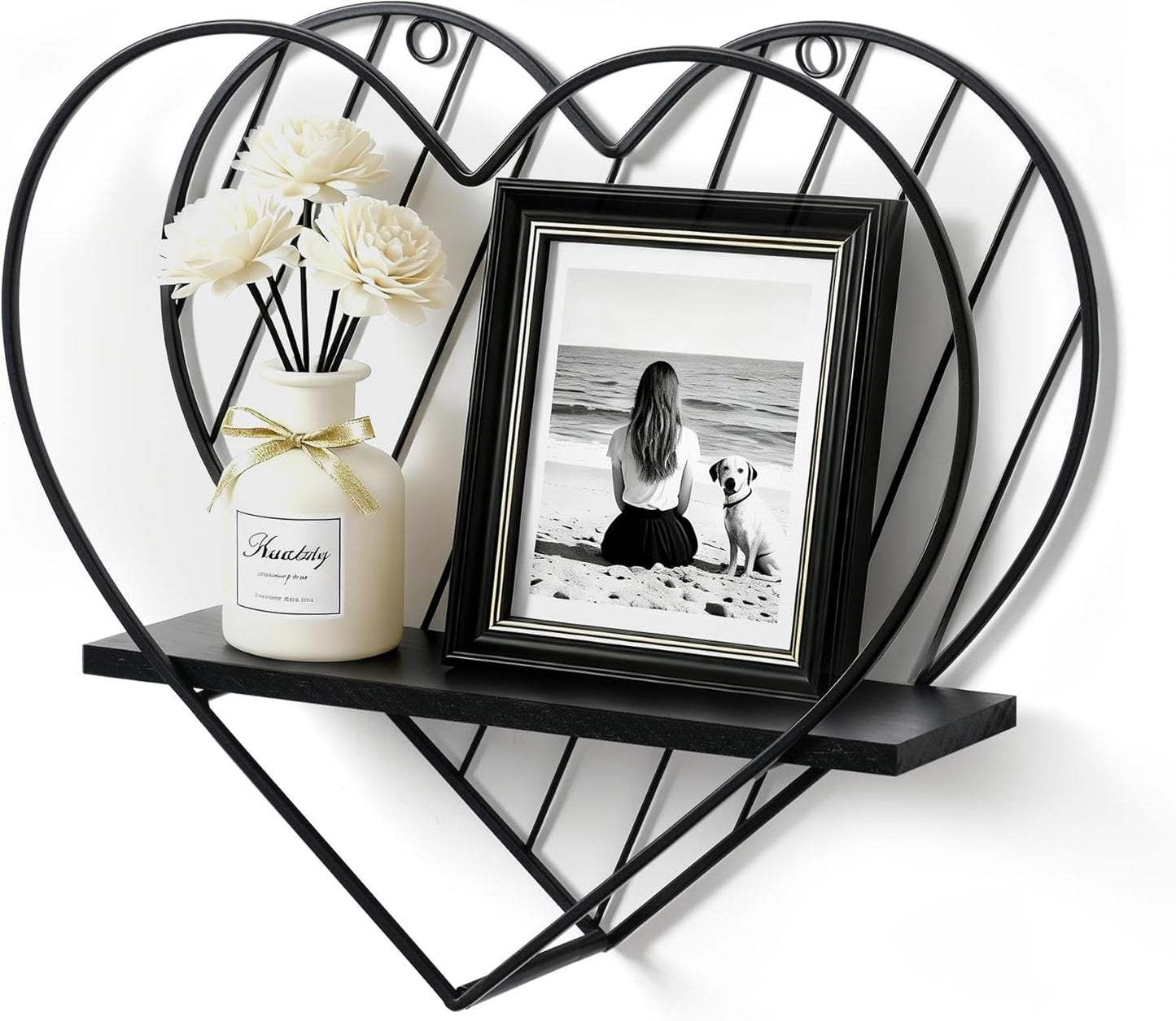Mensole da Muro Nera per Mensole Galleggianti in Metallo Design a Cuore Stile Industriale Moderno Stile Rustico Fantasia Decorazione unica per Bagno Camera da Letto