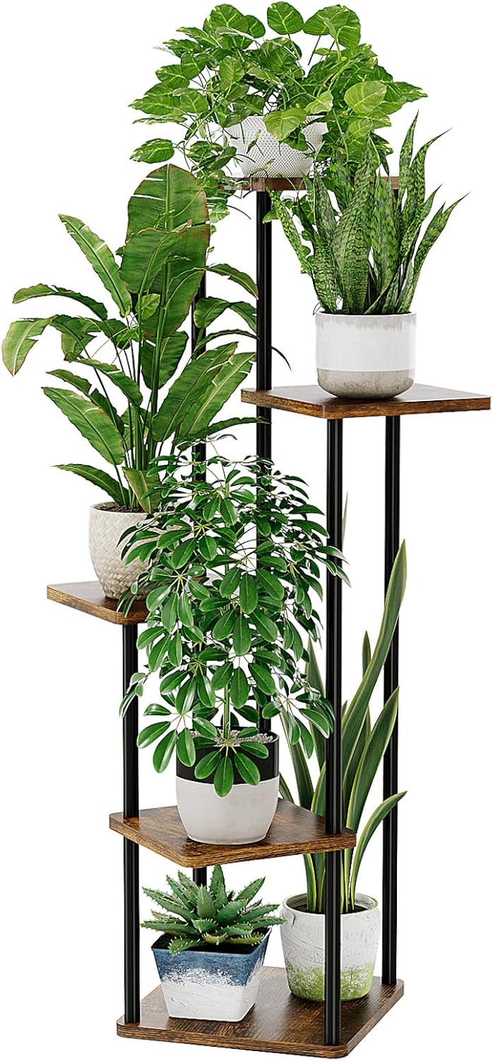 Porta Piante da Interno Esterno Portavasi da Balcone Supporto per Piante Scaffali in Metallo Marrone 5 piani Bonsai Arredo Giardino