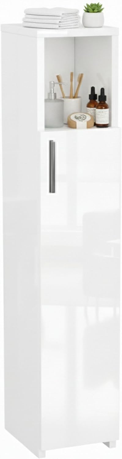 da Bagno Slim, Mobile Bagno Alto Lucido, Organizer Indipendente con Spazio Contenitivo, Colonna bagno salvaspazio per Cucina, Soggiorno, Bianco Lucido