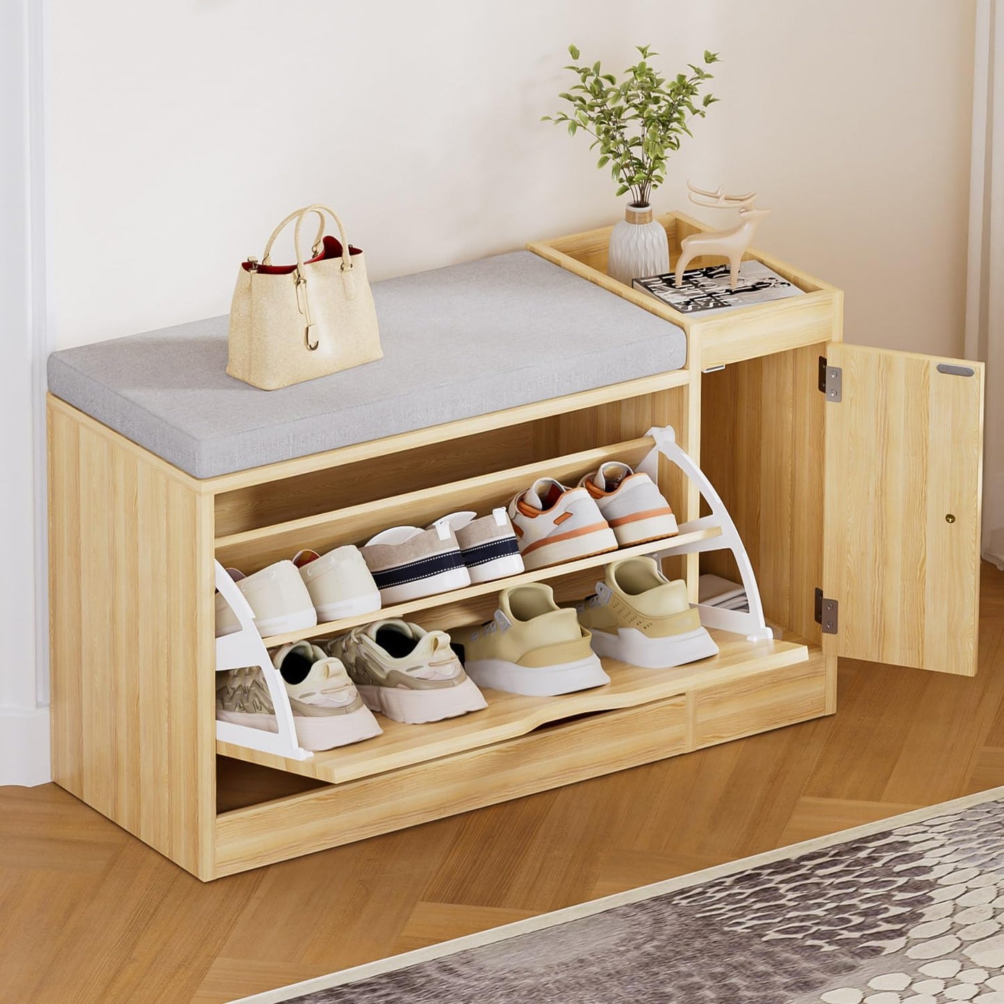 Scarpiera multifunzione con sedile: scarpiera con vano portaoggetti per 6 paia di scarpe - Scarpiera sottile con alette e scomparti regolabili per corridoio, corridoio, corridoio, soggiorno