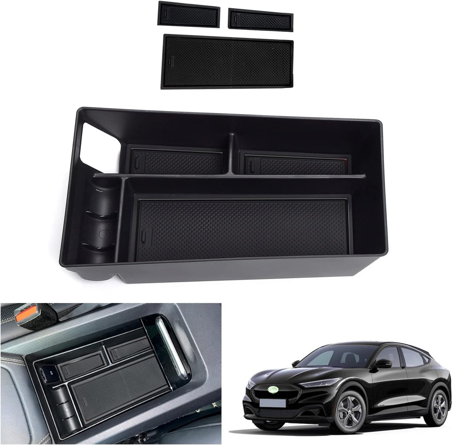 Compatibile con Ford Mustang Mach-E 2021-2024 2025 Contenitore per Console Centrale, Mach E 2025 Organizer per Braccioli, Bracciolo Centrale, Vano Portaoggetti (nero)
