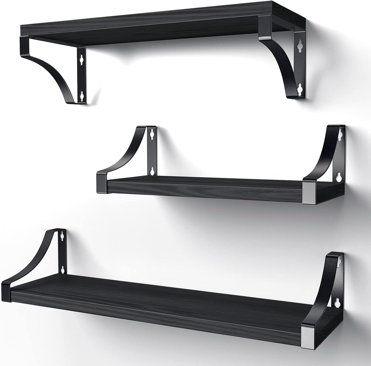 Mensole da Muro, Set di 3 Mensola da Parete in legno, Profondita Mensola da Muro, lunghezza 42/36/29 cm per camera da letto, soggiorno, cucina, ufficio a casa, lavanderia, ecc. (Nero)