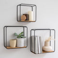 Mensole da Muro Design -Jona- | Scaffale Metallo a 3 Parti con Impiallacciatura in Vero Legno | Decorazione della Parete, Libreria Scaffale, per Camera da Letto, Bagno, Cucina | Quercia
