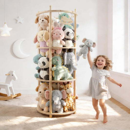 Porta Peluche In Legno,Grande Capacita 137 * 51 * 51 Cm,Contenitore Per Giocattoli Con Ruote Frenanti A 360 deg ,Porta Peluche Verticale Per Camerette,Sale Giochi,Soggiorni