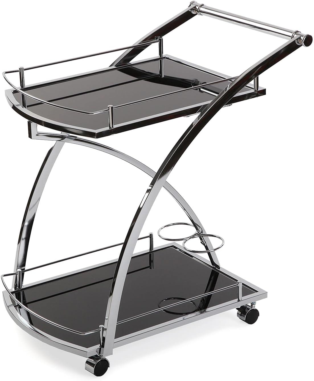 Driana Carrello da Cucina Salvaspazio, in Stile Glam per Soggiorno o Sala da Pranzo, Scaffale Portaoggetti e Portabottiglie, Misure (A x L x l) 73 x 46 x 66 cm, Vetro e Metallo, Colore Nero
