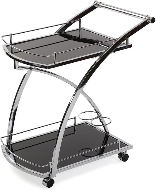 Driana Carrello da Cucina Salvaspazio, in Stile Glam per Soggiorno o Sala da Pranzo, Scaffale Portaoggetti e Portabottiglie, Misure (A x L x l) 73 x 46 x 66 cm, Vetro e Metallo, Colore Nero