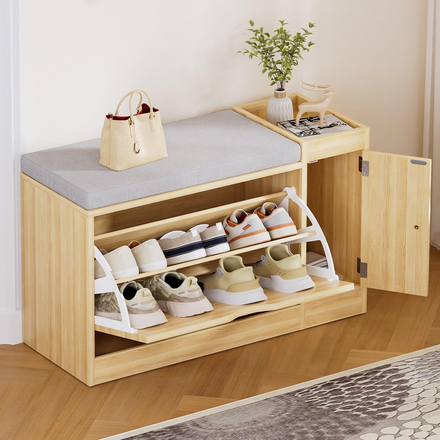 Scarpiera multifunzione con sedile: scarpiera con vano portaoggetti per 6 paia di scarpe a?? Scarpiera sottile con alette e scomparti regolabili per corridoio, corridoio, corridoio, soggiorno