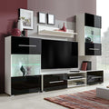 da Parete per Soggiorno, Unit?? TV 5 Pezzi con Luci LED Bianche, Dimensioni 240x40x195 cm, in Legno Multistrato Opaco e Lucido, Mobile Alto e Pensile con Ante Vetrata, per Arredamento Moderno