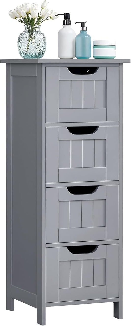 Mobile da Bagno, Cassettiera, Armadio Autoportante, con 4 Cassetti, 30 x 30 x 82 cm, per Bagno, Soggiorno, Sala da Pranzo, Cucina, Stile Moderno, Grigio Mistico LHC040P36