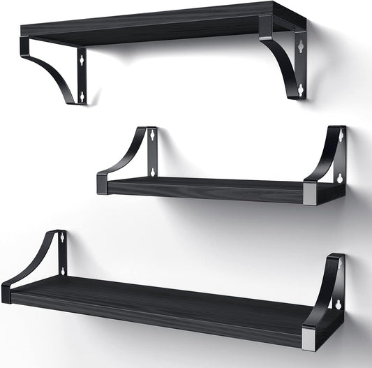 Mensole da Muro, Set di 3 Mensola da Parete in legno, Profondit?? Mensola da Muro, lunghezza 42/36/29 cm per camera da letto, soggiorno, cucina, ufficio a casa, lavanderia, ecc. (Nero)