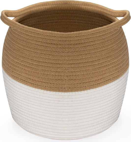 Cesto Intrecciato Curvo 26L Cesto Portabiancheria in Corda Intrecciata con manico, in Soggiorno, Magazzino, Decorazione Cestini Stoccaggio 30 x 30 CM (Iuta Bianco)