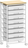 da bagno con 8 cassetti, carrello mobile con ripiani in legno, rotelle bloccabili, rotazione a 360 gradi, carrello a cassetti per cucina, soggiorno, ufficio e camera da letto