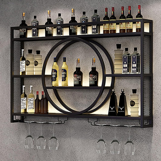 da Parete Moderno con Luce LED, mensola per liquori in Ferro, mensole galleggianti Versatili per Bar/Cucina/Soggiorno/Arredamento per la casa (Dimensioni Nere:)